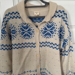 Marea Cream & Blue snowflake cardigan